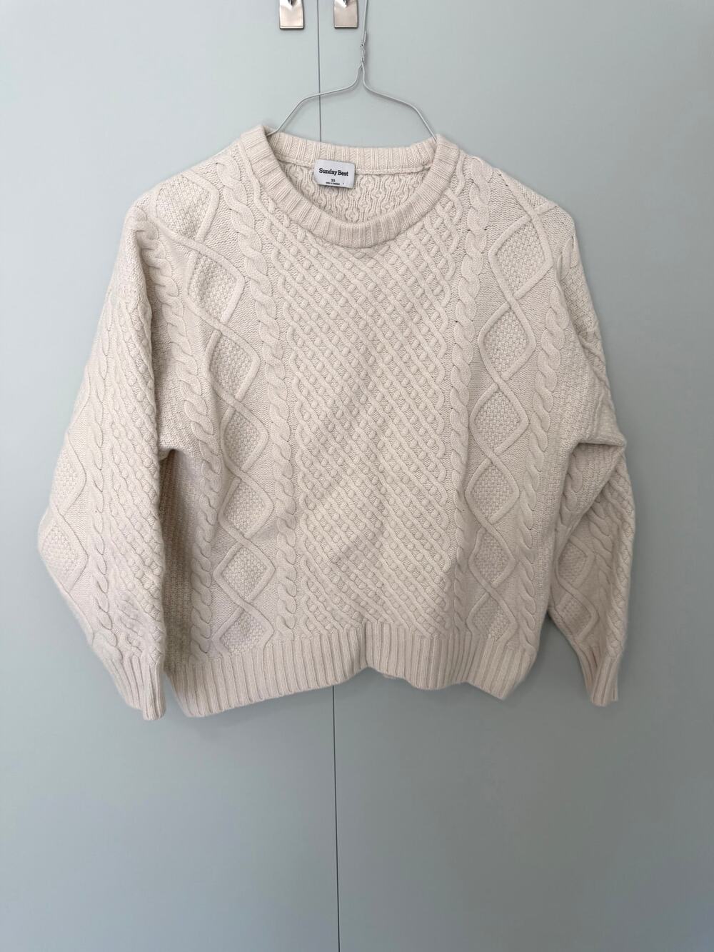 SUNDAY BEST x ARITZIA Women's Cream Peggy Sweater Chunky Fisherman Cable-Knit